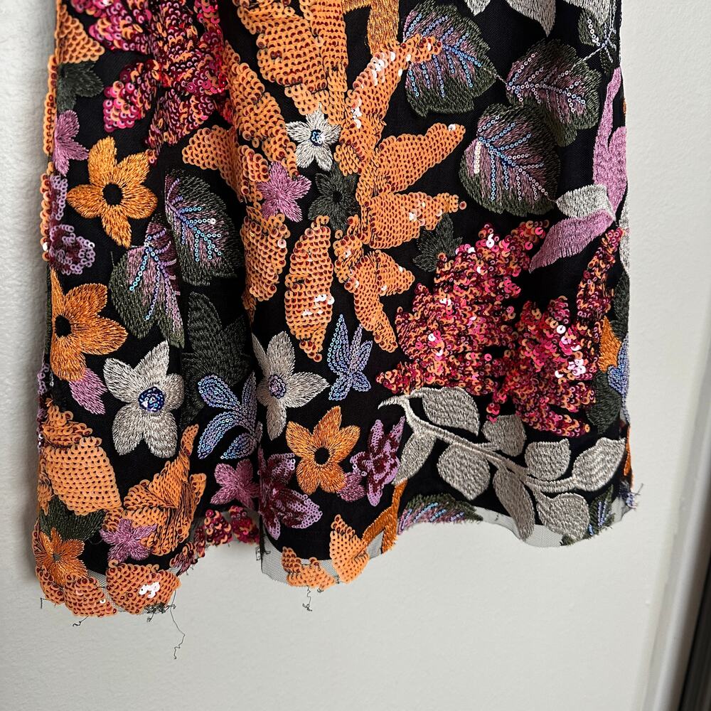 Cute Small Boutique Sequin Floral Mini Dress Sleeveless Black Orange Pink - Picture 5 of 10
